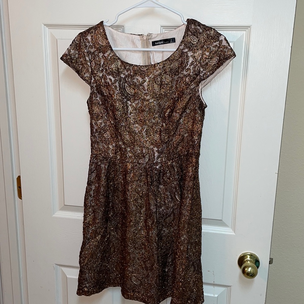 Bronze Metallic Lace Dress Gem